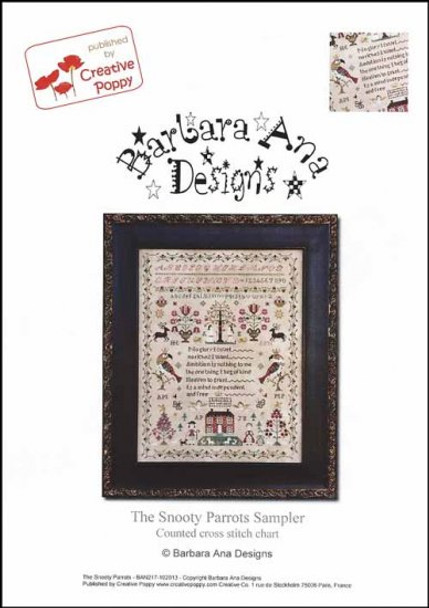 Snooty Parrots Sampler., The  248 wide x 329 high Barbara Ana Patterns 18-2026 YT