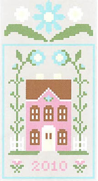 Spring Social 3-Pretty Pink House (w/threads) 47w x 90h Country Cottage Needleworks 12-2305