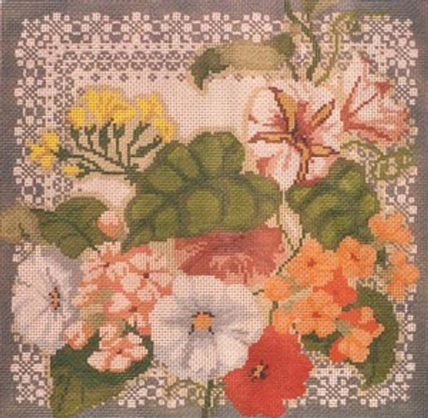 WJ-1503 Gray/Flowers/Lace 10 Mesh 15x15 John Ward Treglown Designs