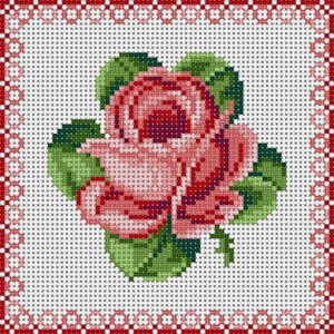 X-128 Rose With Border 12 Mesh 6x6 Treglown Designs