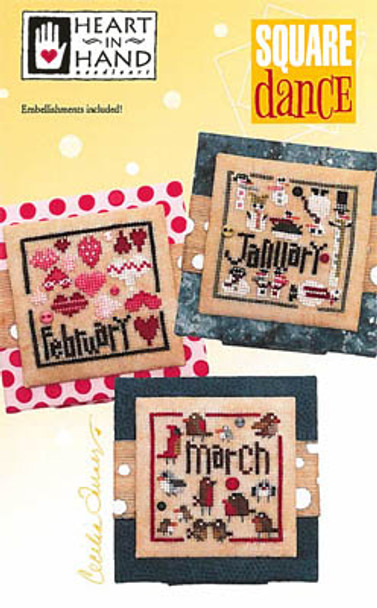 Square Dance (January - March)w/emb 40W x 40H Heart In Hand Needleart 19-1231