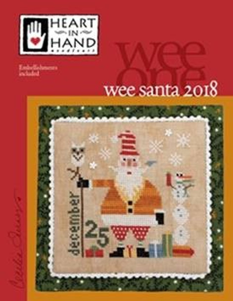 Wee Santa 2018 (w/embellishments) 65w x 66h Heart In Hand Needleart 18-2279