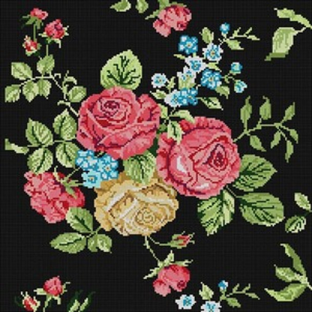 3325 Roses On Black 13 Mesh 15 x 15 Treglown Designs