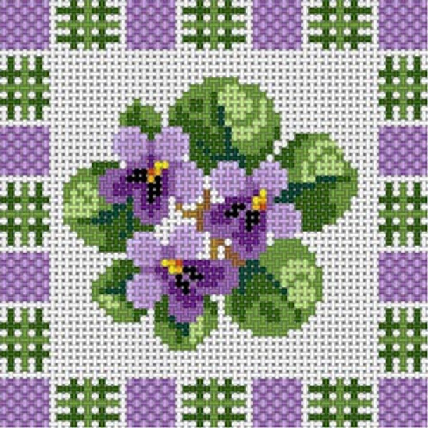 X-127 Violets With Border 12 Mesh 5x5 Treglown Designs