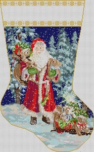 4222 Santa In Forest Stocking 13 Mesh 131⁄4x21 Treglown Designs