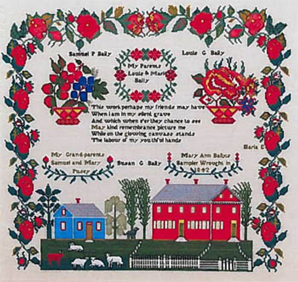 Mary Ann Baily 1842 229 tall x 254 wide Queenstown Sampler Designs 19-1163 YT