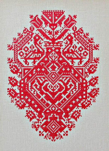 YT Red Peacock Folk Heart 138h x 99w Queenstown Sampler Designs