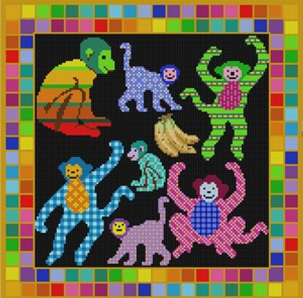 G-633 Colorful Monkeys 13 Mesh 13x13 Treglown Designs