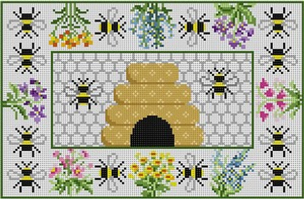 G-637 Bee Hive & Flowers 13 Mesh 71⁄4 x 11 Treglown Designs