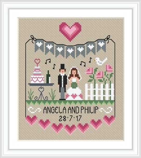 LilDD39 Pink Hearts Wedding Sampler Little Dove Designs