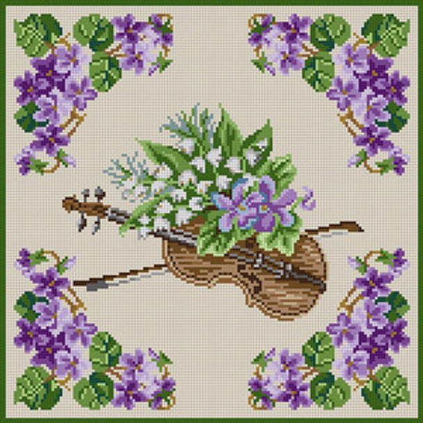 G-723 Violin & Violets 13 Mesh 12 x 12 Treglown Designs