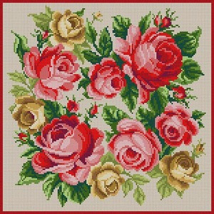G-735 Roses Red & Gold 13 Mesh 12 x 12 Treglown Designs