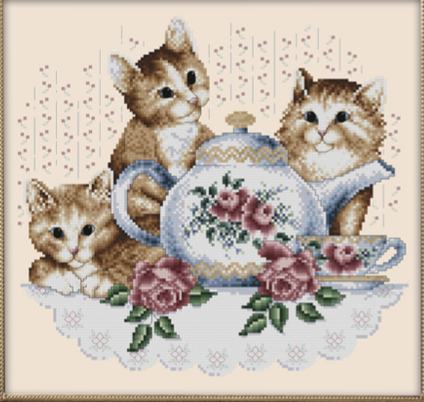 Teacup Kitties Approximate Stitch Count 147 x 138  Kitty And Me Designs