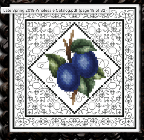 Blackwork Fruit Plums 5 3/4 Inches Square 81 Stitches Square Kitty And Me Designs