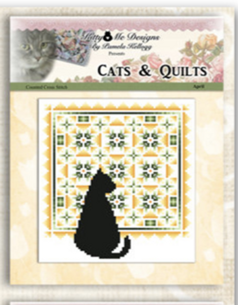 Cat And Quilt April  Approximately 7 inches Square  on 28 count Kitty And Me Designs