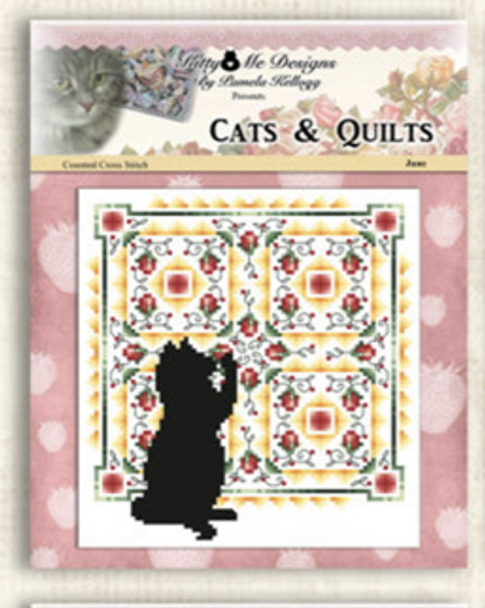 Cat And Quilt June Approximately 7 inches Square  on 28 count Kitty And Me Designs