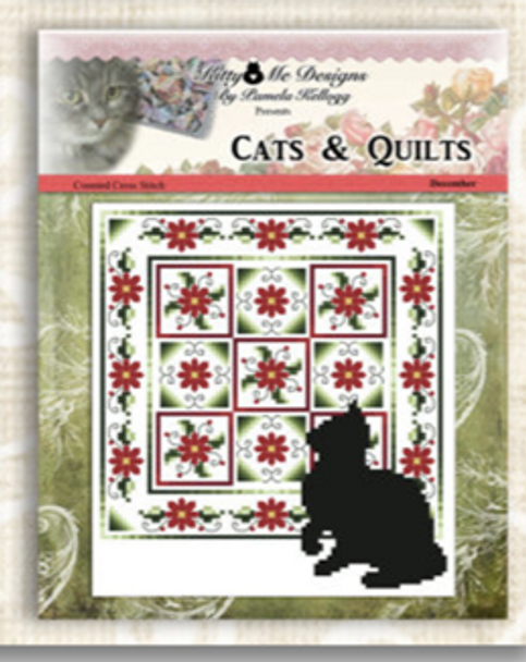 Cat And Quilt December Approximately 7 inches Square  on 28 count Kitty And Me Designs