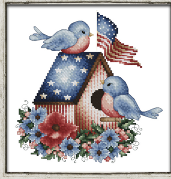 Patriotic Love Birds 98 x 107 Kitty And Me Designs