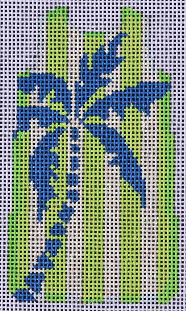 MS69L Palm Tree Stencil/Lime Mini Shift  2.5 x 4 18 mesh  Two Sisters Designs