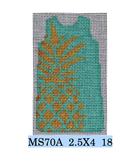 MS70A Pineapple Stencil/Aqua Mini Shift  2.5 x 4 18 mesh  Two Sisters Designs