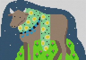 LP-036H Ox Nativity 13 Mesh 5x7 Linda Pietz