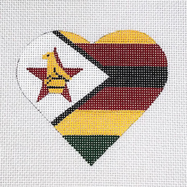 HT32 Zimbabwe Flag Heart  3.25 x 3.75 18 Mesh Pepperberry Designs 