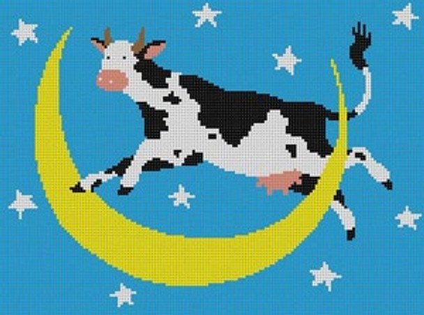 LP-148 Cow Jumps Over Moon 13 Mesh 12 x 9 Linda Pietz