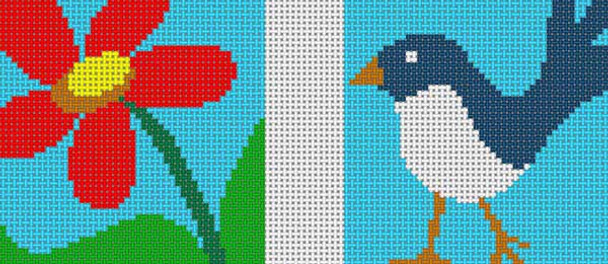 LP-234 Red Flwer & Blue Bird 13 Mesh 8 x 3 1⁄2 Linda Pietz