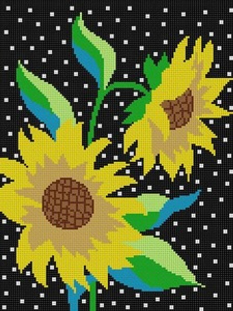 LP-129 Sunflowers/Black 13 Mesh 9 x 12 Linda Pietz