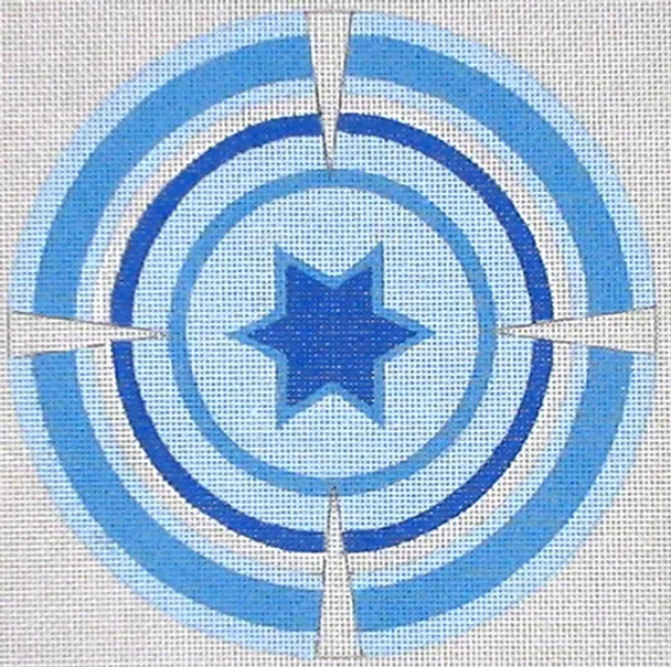 PR105 Blue with Star Kippa 6" 18 Mesh Pamela Rishfeld Gone Stitching 