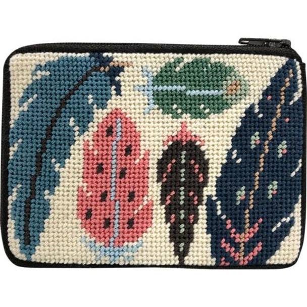 SZ235 CREDIT CARD  And COIN case Alice Peterson Stitch And Zip FEATHERS