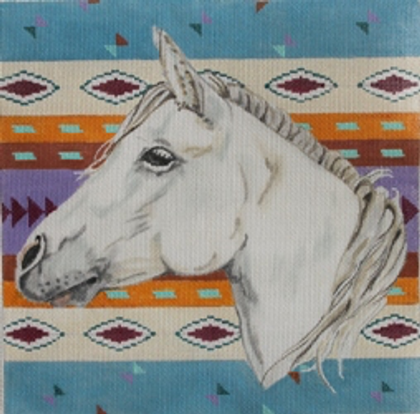 KL357 WHITE HORSE WITH BLANKET  14 x 14 18 Mesh KAMALA