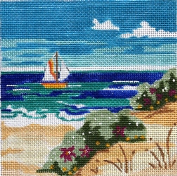 KL1101 SAILBOAT AT THE SHORE 5 x 5 18 Mesh KAMALA