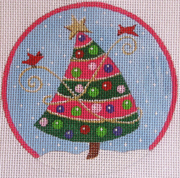 620 Whimsical Tree w/ RED Stripes  4" Diameter 18 Mesh DESIGNS by Florence Schiavo