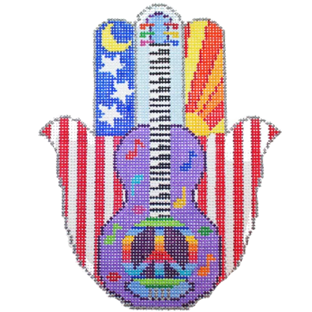 SU511 HAMSA:   PEACE, LOVE & MUSIC 6.25 x 7.75 13 Mesh  SANDY UTAIN