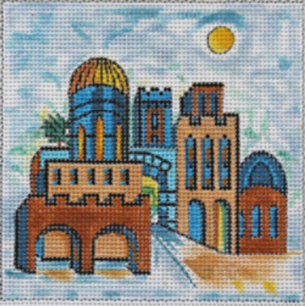 MS121 SIMEON -- city 4 x 4 18 Mesh TRIBE OF ISRAEL WITH HEBREW NAME Marcia Steinbock