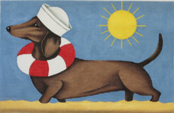 DS1107 DACHSHUND - SUMMER 12 x 7.5 18 Mesh AMERICAN FOLK ARTIST - DIANNA SWARTZ