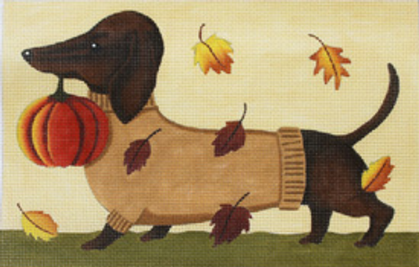 DS1108 DACHSHUND - FALL 12 x 7.5 18 Mesh AMERICAN FOLK ARTIST - DIANNA SWARTZ