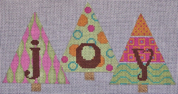 CH307A-13 Christmas Trees 'Joy' - pink & green 13 count 6x9 EyeCandy Needleart