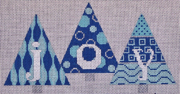 CH307B-13  Christmas Trees 'Joy' - blue & silver 13 count 6x9 EyeCandy Needleart