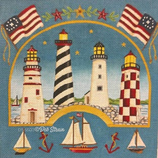 DS-SS03 Four Lighthouses 8" x 8" 18 Mesh Deb Strain