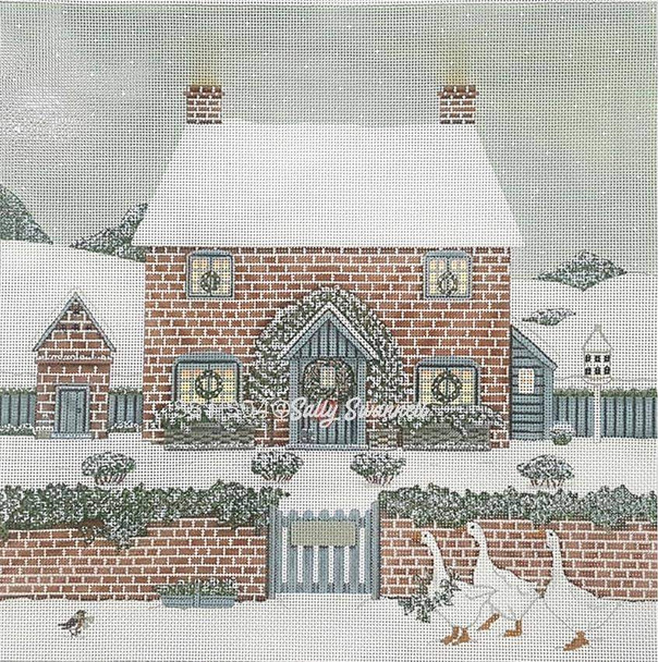 SS-HS04 Snow-Covered House 12x12  18 Mesh Sally Swannell