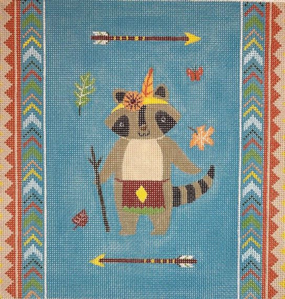 SN-AN05A Tribal Raccoon With Background 8 x 8 18 Mesh Suzanne Nicoll