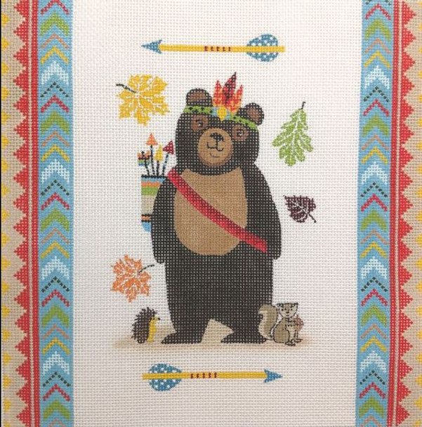 SN-AN06A Tribal Bear with Background 8 x 8 18 Mesh Suzanne Nicoll
