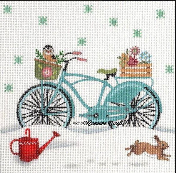 SN-BK02  Winter Flowers Bike 6x6 13Mesh Suzanne Nicoll