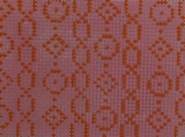 WCC15 wallet insert - geometric chain/circle/diamond orange on pink 3.25 x 2.25 18 Mesh Kristine Kingston Needlepoint Designs