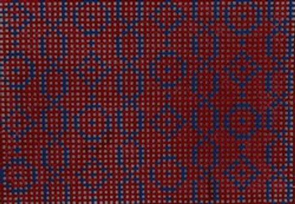 WCC14 wallet insert geometric chain/circle/diamond blue on red 3.25 x 2.25 18 Mesh Kristine Kingston Needlepoint Designs