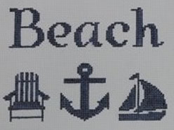 SG3A Beach with Adirondack chair, anchor, and sailboat - White Background 6 x 7.5 18 Mesh Kristine Kingston Needlepoint Designs