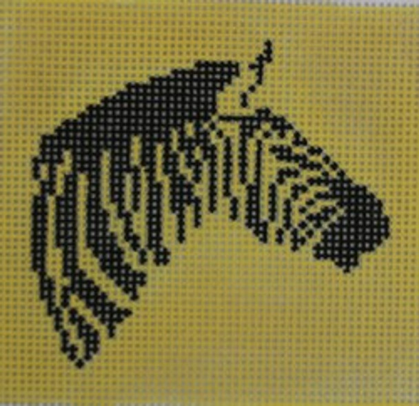 SS7 Zebra on yellow 3" Square 18 Mesh Kristine Kingston Needlepoint Designs