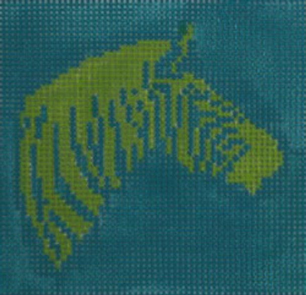 SS14 zebra lime on torquoise 3" Square 18 Mesh Kristine Kingston Needlepoint Designs